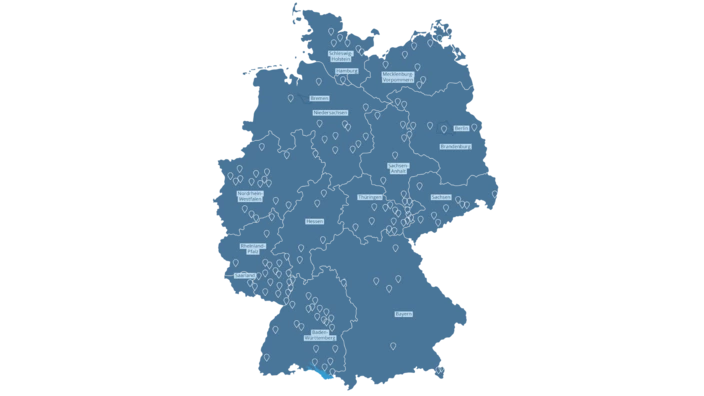 Bild einer Karte von Deutsch-land mit allen Standorten des CJD