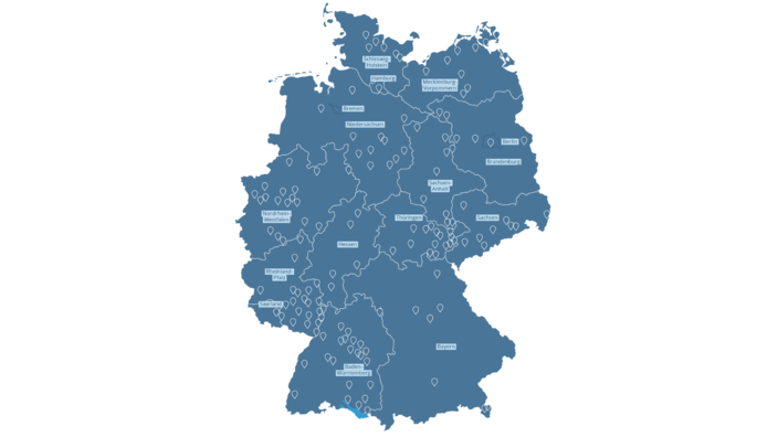 Bild einer Karte von Deutsch-land mit allen Standorten des CJD