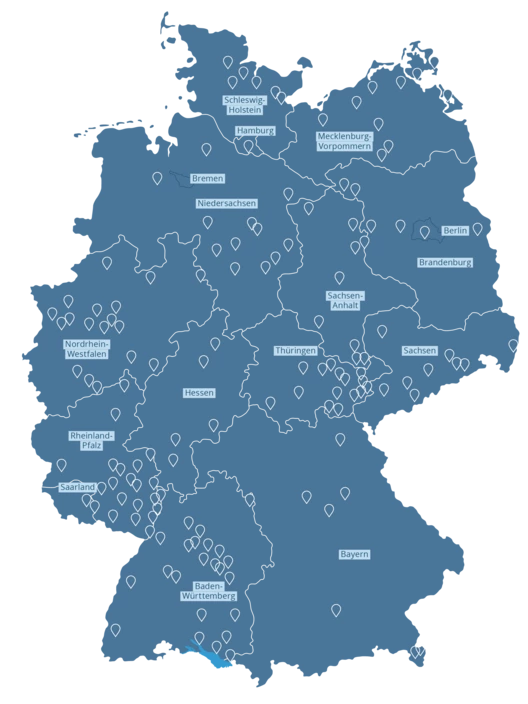 Deutschlandkarte mit den Standorten der Einrichtungen des CJD.